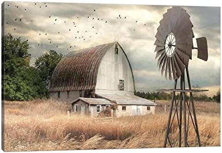 GUTTATY Farmhouse Wall Art - Old Barn and Windmill Canvas Art Print | Vintage Rustic Art Pictures for Living Room Wall Decoration | Country Wall Decor 18x24 Inches Framed Artwork