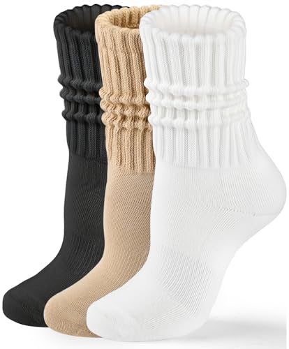 HONGTEYA Crew Socks for Women Cozy Cotton Slouchy Athletic Socks Slouch Boot Calf Workout Socks Size 5-11