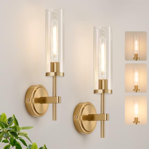 Image of Battery Operated Wall Sconce Set of 2,Brushed Gold Wireless Rechargeable Wall Lighting Fixtures with Remote Control,Dimmable Wall Light for Bathroom ,Vanity, Living Room, Bedroom, Hallway, Stairway