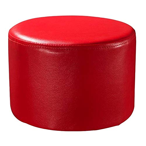 Puf redondo tapizado de cuero otomano para sala de estar, mesa de centro de madera maciza, banco en rojo, 29 x 29 x 19 cm