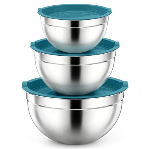 P&P CHEF Stainless Steel Mixing Bowls with Airtight Lids, Blue