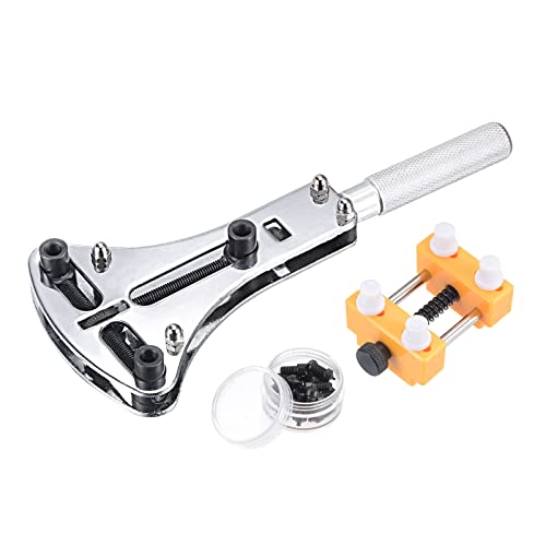 sourcing map Watch Repair Tool Set, 56mm Watch Cover Case Screw Wrench Opener with 18 Bits and 38mm Plastic Adjustable Remover Watch Holder