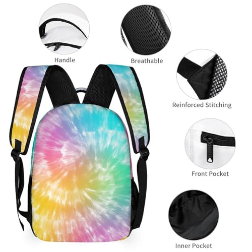 Tie Dye Backpack with Lunch Box & Pencil Case, 16 Inch Tie Dye Themed Bookbag, Adjustable Lightweight Large Capacity, Colorful Tie Dye Backpack Set for Kids Girls Boys School3
