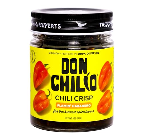 Image of Don Chilio Hot Habanero Mexican Chile Crisp, 5 oz. - Crunchy Sliced Habanero Fried Chili Peppers in Hot Seasoned 100% Olive Oil - Keto-Friendly, Vegan, Gluten Free