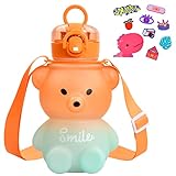 Xzeemo Niños Botella de Agua con Pajita 800ML, Botella Agua Niños Sin BPA, Sin Fugas, Botella de Agua Deportiva con Pajita, Reutilizable Botella Agua Deporte para Niños, Deporte, Escuela (A)