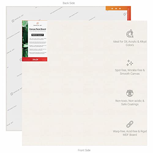 Image of Scholar Art Hobby Series 04 Oz (230 GSM) 100% Cotton Canvas Panel Board for Painting (White Blank Canvas Boards for Acrylic Paint, Oil Paint, Wet & Dry Media) | 24 inchx24 inch (60x60 cm), Pack of 4