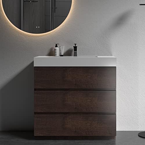 BLUHOUZZ Alice 36 Inch Bathroom Vanity with Sink, Large Storage Small Bathroom Vanity for Modern Bathroom, One-Piece Sink Basin Minimalist Bathroom Sink Cabinet