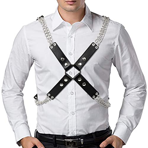 Men Harness Body Chest Belt Adjustable Shoulder Harness with Gift Box (Black002)
