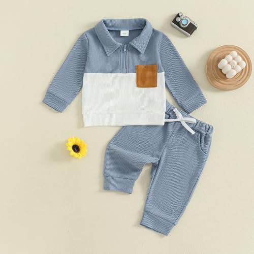 Image of VISGOGO Baby Boy Clothes Toddler Fall Winter Outfit Sweater Toddler Boy Striped Clothes 6 12 18 Months 2 3T 4T Pant Set