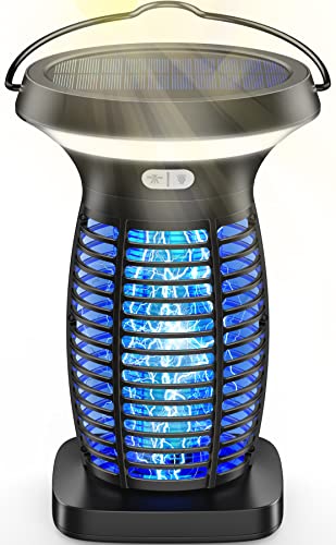 Lampara Antimosquitos Exterior, ZOZANEL Mata Moscas Exterior Solar, Mata Mosquitos Exterior Eficaz y Impermeable, Mata Insectos Electrico USB Recargable 3 en 1 para Uso en Interiores y Exteriores