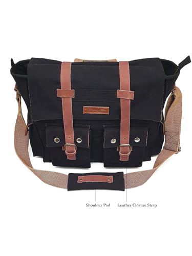 Image of The House of tara Canvas Messenger bags Large | Cotton Sling One Side Shoulder Bags for Men & Women with Adjustable Crossbody strap, Padded Partition & 4 External Pockets
