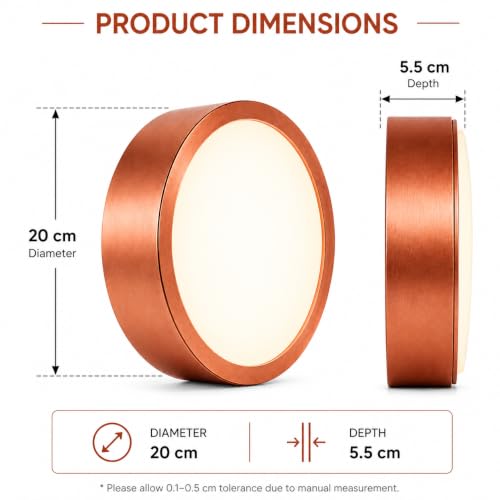 Image of AHUJA INTERNATIONAL Modern Deco Surface Ceiling Light 3W Brass Finish Aluminum Decorative Indoor Lighting Fixture for Living Room, Bedroom, Hallway, Hotel & Home Decor Warm White Pack of 1, (Copper)