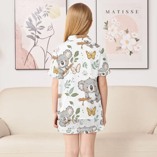 ALAZA Koala Butterfly Leaf Butterfly Pajamas Satin Pajama Set Short Sleeve Button Down Sleepwear4