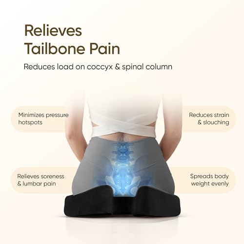 Image of Frido XL Coccyx Seat Cushion for Tailbone Pain Relief | Orthopaedic Memory Foam Chair Cushion for Office Chair, Car Seat & Work from Home | Anti Slip Base | Large Ergonomic Sitting Pillow - Black