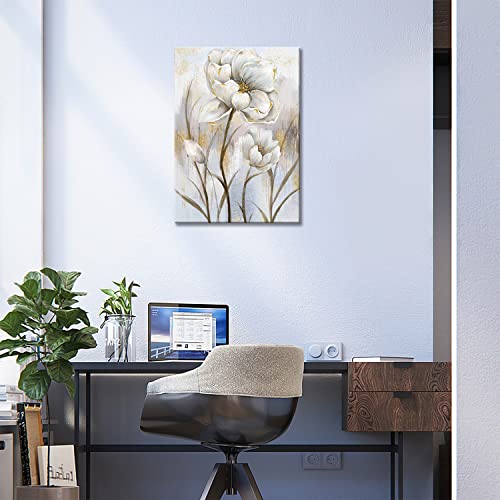 Novup White Flower Wall Art Blooming Floral With Gold Foil Canvas Print Wall Art The Picture For Living Room Bedroom Contemporary Wall Painting Decoration Modern Abstract Artwork #TOP3