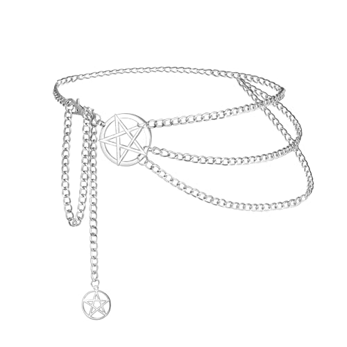 Milakoo Multi-layered Waist Chain for Women Pentagram Star Pendant Y2K Fashion Chains Link Belt