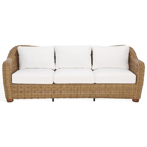 SAFAVIEH Couture Outdoor Collection Melbourne Natural/White Cushion Wicker Sofa