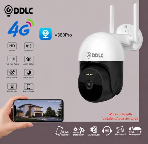 Image of DDLC 5MP 4G SIM LTE Wireless Outdoor PTZ Security Camera | SIM Based PTZ CCTV Camera | Full HD | 360 Pan Tilt | Color Night Vision | Motion Detection | Two-Way Audio with Mobile App V380 Pro (4G IR)