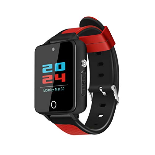 WiFi Smartphone Uhr SIM-Karte Slot Armbanduhr Kamera Massage Armband Uhr für Android 5.1 (Schwarzes Gehäuse Rotes Band)