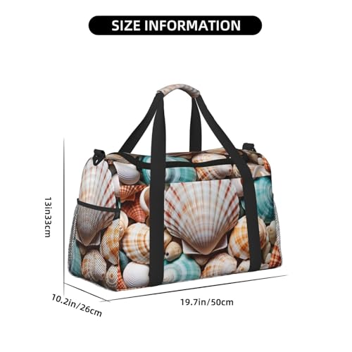 Sea Shell Print Travel Duffle Bag - Foldable Personal Item Travel Bag for Women & Men,Carry-On Convertible Crossbody Tote Bags with Adjustable Shoulder Strap & Pockets 13x10.2x19.7 in4
