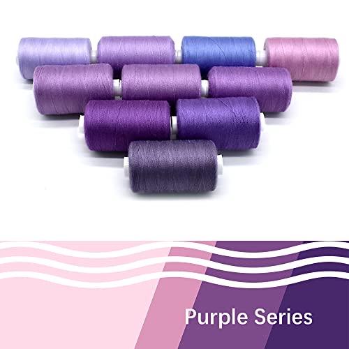 Sewing Thread 10 Color Sewing Industrial Purpose 1000 Yards Per Spool 40S/2 Polyester For Diy Sewing Machine,Embroidery Machine,Hand Sewing (Purple) #TOP2