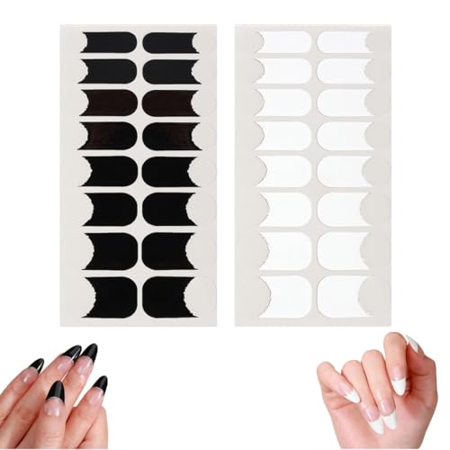 UZYXC 32 láminas autoadhesivas para uñas, pegatinas de gel UV para uñas, pegatinas clásicas francesas para esmalte de gel UV, pegatinas para uñas（16 Negro + 16 Blanco incluidos）