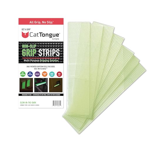 CATTONGUE GRIPS 2"x8.5" Grip Tape Strips, Non-Abrasive, Waterproof, Glow