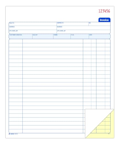 adams invoice book 8-38 x 10-1116 inches 2-part carbonless whitecanary 50 sets per book d8140