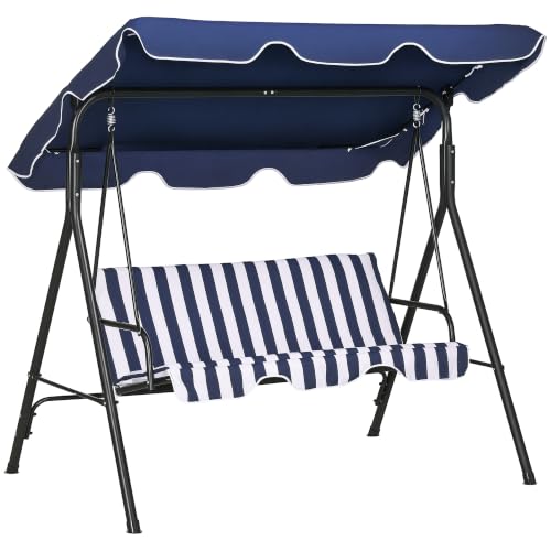 Outsunny 3-Person Porch Swing w/Stand Adjustable Tilt Canopy, Dark Blue