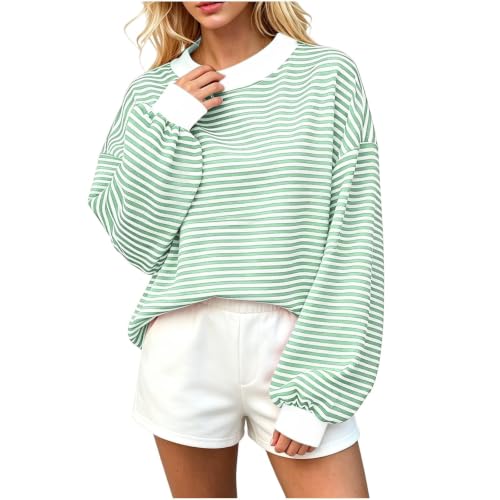 Jielayou Mock Neck Sweatshirt for Women Striped Oversized Comfy Sweat Shirt - image 1