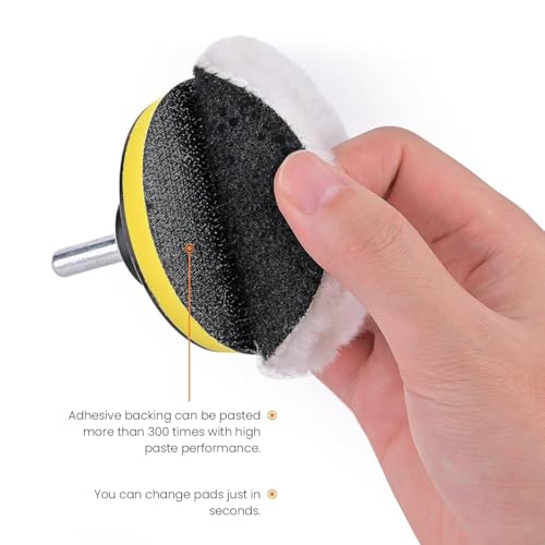 Image of STHIRA 5Pcs Wool buffing Pads with Hook and Loop Fastening, Soft Faux Wool, 3-Inch Replacement Car Polishing Pad for Scratches, Oxidation, Universal Use in Waxing and Buffing, Detailing Kit