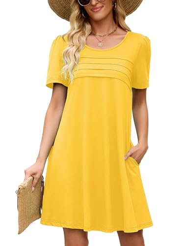 Image of Heymoments Women's Short Sleeve Crewneck Sundress Summer Casual A-Line Beach Dress with Pockets S-2XL