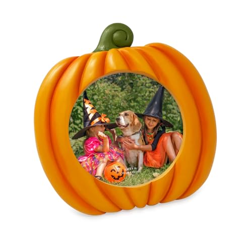 Isaac Jacobs 4x4 Pumpkin-Shaped Picture Frame For Halloween Or Fall Dcor Photo Tabletop & Wall Display Hanging Display (4x4 Orange)