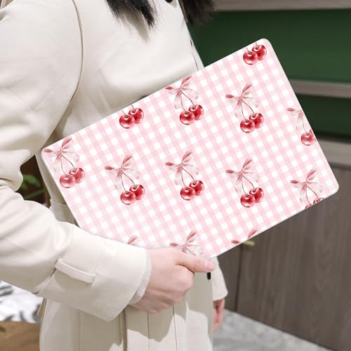 Image of MEEgoodo for M5 /M4 /M3 /M2 MacBook Air 15 inch Case 2026 2025 2024 2023, Case Fit Model (A3448 /A3241 /A3114 /A2941) for MacBook Air 15.3 inch, Pink Checkerboard&Cherries