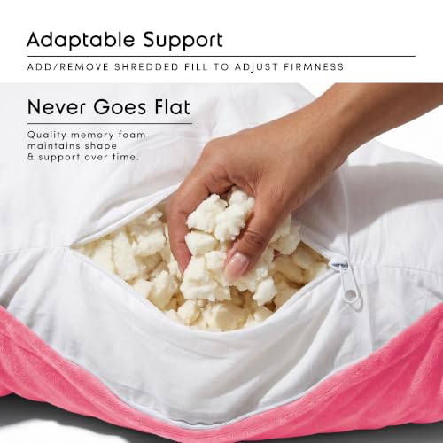 Image of Nestl Reading Pillow with Shredded Memory Foam, Designed for Sitting Up in Bed and Couch, Back and Arms Adjustable Support for Adult & Teens Backrest Pillows for Reading with Washable Cover Light Pink