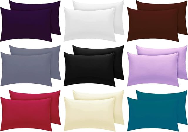 New Easycare Plain Dye Wine Pillow Cases 2 Pack, Soft Poly Cotton Pair of Pillowcases Housewife Pillow Case/Cover Envelope Closure