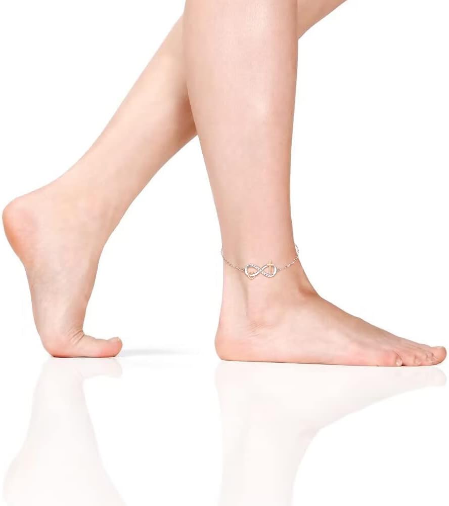 Fenthring Infinity Anklet Heart Cross Infinity Ankle Bracelets for Women Sterling Silver Summer Beach Endless Love Anklets Jewelry Adjustable Wife Mothers Day Gifts - Image 3