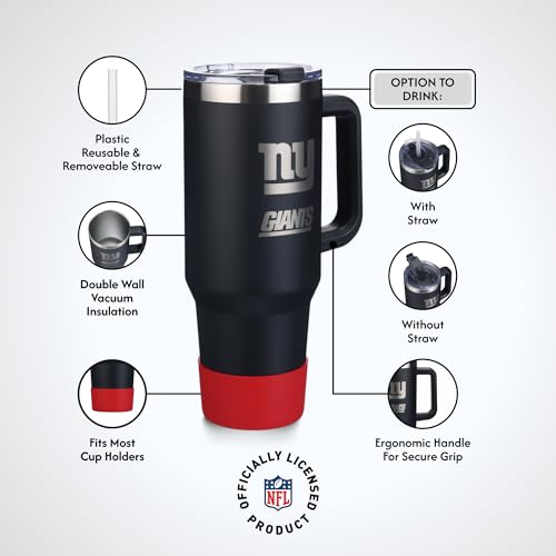 Image of The Memory Company NFL 40oz Game Day Tumbler - Premium Stainless Steel Double-Wall Vacuum Insulated Travel Cup with Removable Silicone Base , Laser Engraved Team Logo, Hot & Cold Drinks