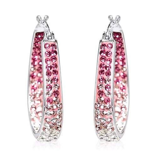 Crystal Hoop Earrings for Women - Sparkle Inside Out Dangle Earrings - Glitter Fun Trendy Jewelry Wedding Anniversary Birthday Gifts for Womens