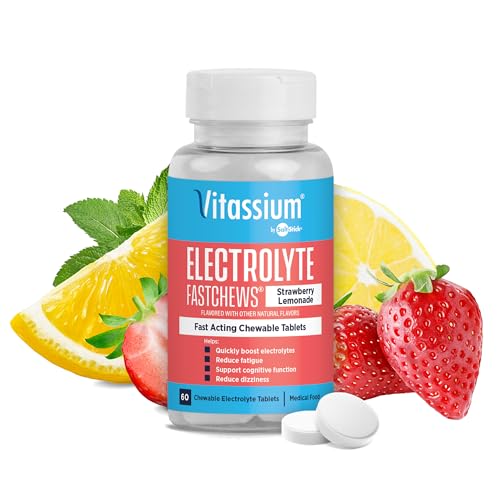 Vitassium FastChews Chewable Electrolyte Tablets for Management of POTS and High Sodium Diets Fast-Acting Sodium Tablets Strawberry Lemonade 60 Count