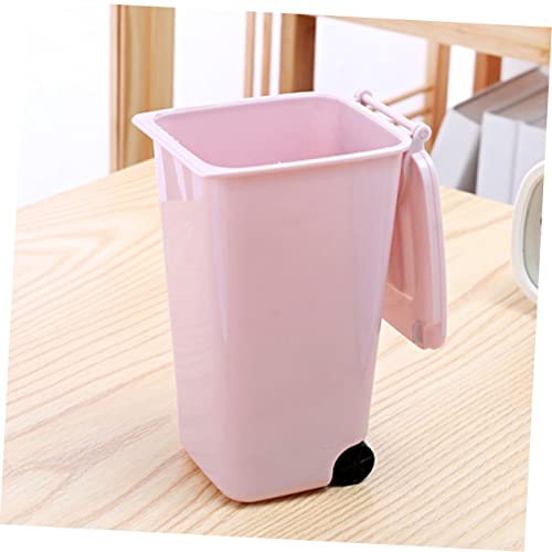 Image of 2pcs Mini Trash Can with Lid Compact Pink Desktop Trash Holder for Office Bedroom Kitchen and Car Multi-Functional Wastebasket Pen Organizer