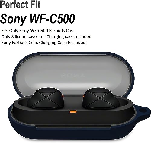 Image of Silicone Cover Compatible for Sony WF-C500 Bluetooth Earbuds case - Sony wfc 500 case Cover (Bluetooth Earbuds and Charging case not Included) (Dark Blue)