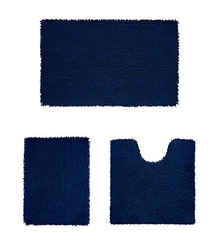 SmartDeal Bathroom Rugs Set, Blue, Extra Soft Chenille Bath Rugs Mat, Absorbent Plush Shaggy Bath Rugs, Machine Washable & Non Slip Bath Rugs for Bathroom