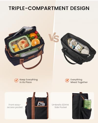 Insulated Lunch Bag Women with Triple Compartments & Bottle Holder - image 5