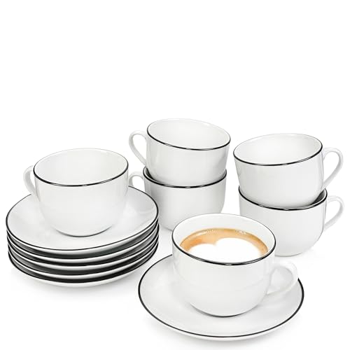 SÄNGER | Tassen Set mit Untertasse Marlo Black Rim 12 tlg,...