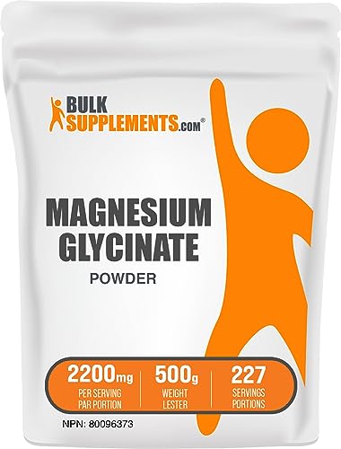 BulkSupplements.com Magnesium Glycinate Powder - Magnesium Bisglycinate, Magnesium Supplement, Magnesium Glycinate 400mg - Gluten Free - 2200mg per Serving, 500g (1.1 lbs) (Pack of 1)