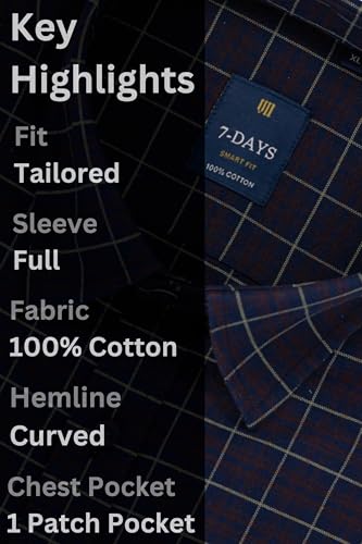 Image of 7-DAYS Men's Premium Check Shirt - 100% Cotton, Tailored Fit (Between Slim & Regular), Full Sleeve, with Pocket - Smart Office & Casual Look
