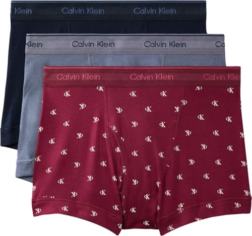 Calvin Klein Herren 3er-Pack Trunks mit Logo-Bund, Dunkler Saphir/Diamant-Logo + Etablierung, S – Ansicht 1