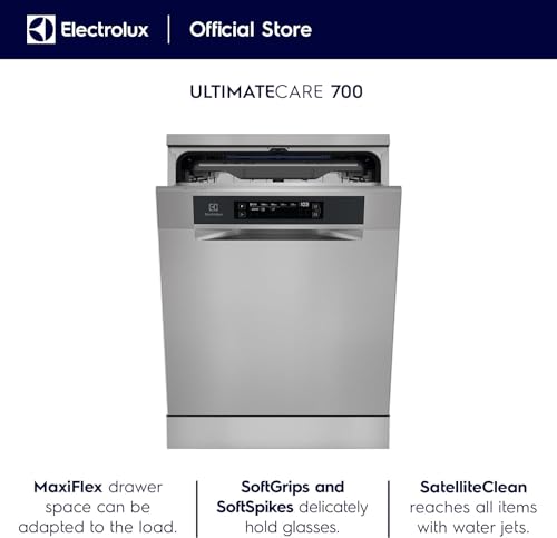 Electrolux Freestanding Dishwasher, 15 Place Settings, 8 Programs, Inverter Motor, Fully Automatic & Satellite Clean Technology, Sensor Control, Quiet & Silent, Made in Italy, Silver, ESZ89300SX
