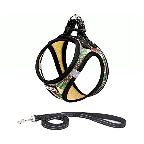 Suredoo Hundegeschirr mit Leine Anti Zug Geschirr Reflektierend Brustgeschirr für Kleine Hunde, Haustiere, Welpen, Katzen (M, Camo Grün)